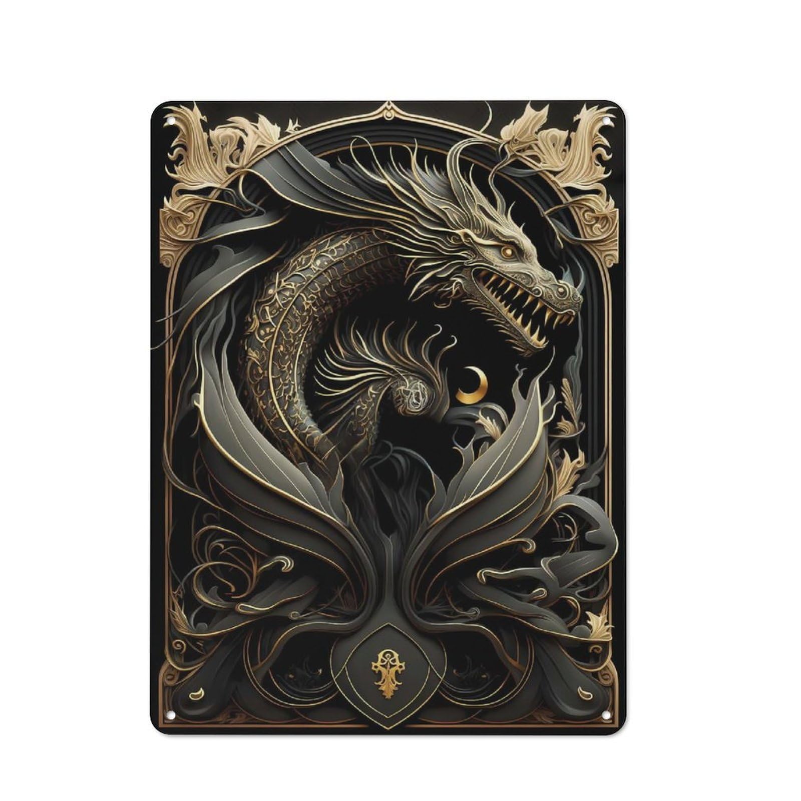 Junmoney Style-18 Metal Plaque 40X30cm With Dragon Of The Eclipse For Hallway Wall, Rustic Decor, A Metal Wall Feature For Hallways And Entrance Areas
