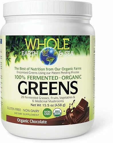 Whole Earth & Sea from Natural Factors, verduras fermentadas orgánicas, suplemento alimenticio integral vegano, chocolate, 15.5 onzas