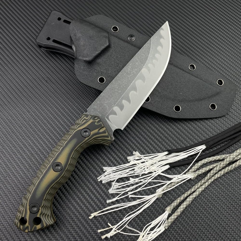 Generisch TEERMA AP1 - Großes Jagdmesser aus D2-Stahl - Feststehendes mit Scheide - Gerades Messer mit G10-Griff - Full Tang Survival Messer für Outdoor Aktivitäte