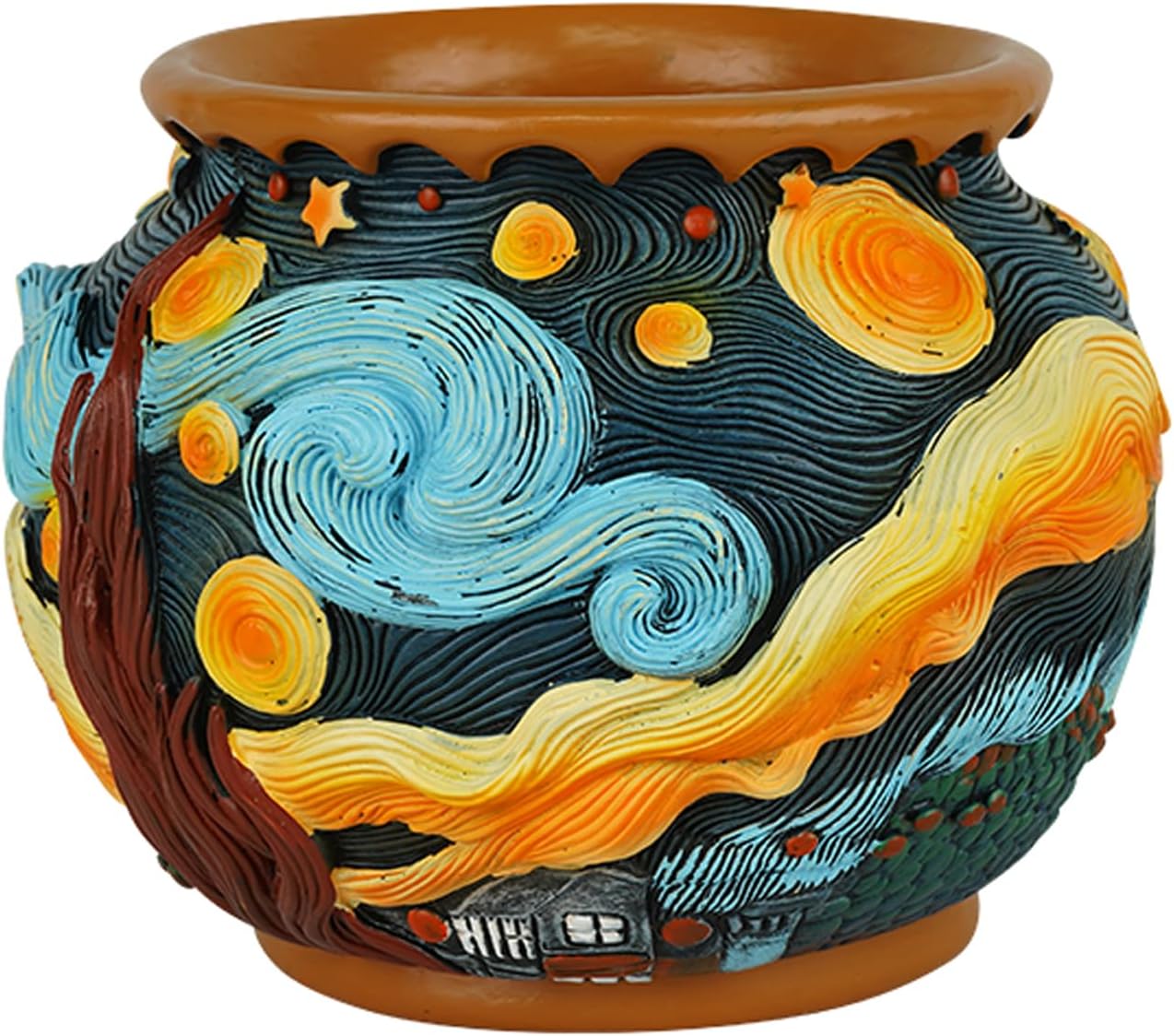 Starry Night Planter Pot Unique Acolorful Art Flower Pot for Indoor Plants Handmade Resin Vase for Home Decor with a Drainage Hole