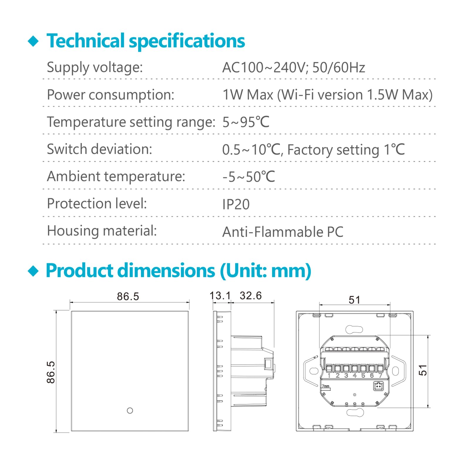Smart WiFi Termostato Regolatore di temperatura per riscaldamento a pavimento Elettrico Funziona con Alexa Google Home, con una lente a bordo curvo 2.5D