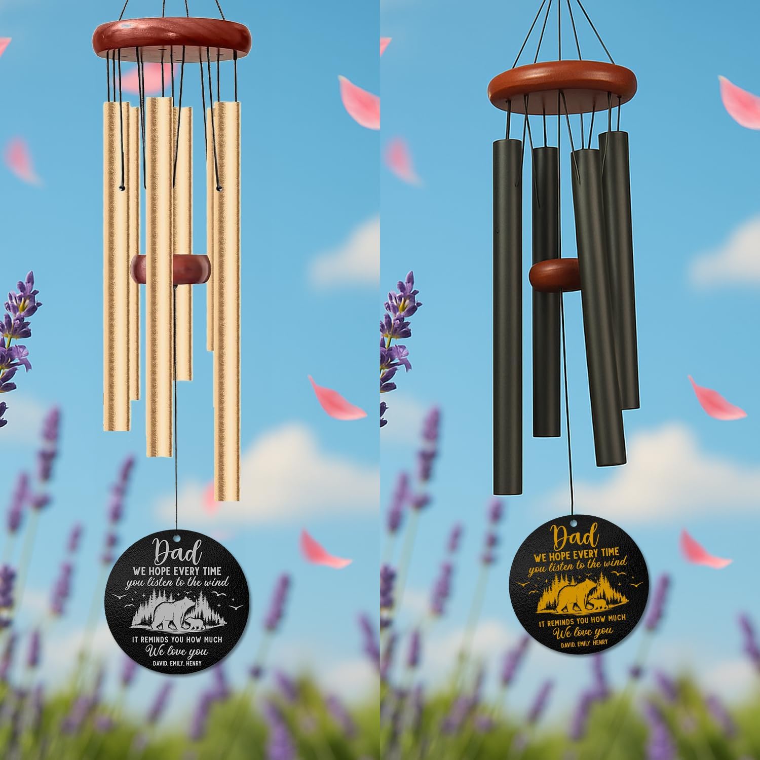 Personalized Dad Wind Chime – Dad Birthday Gifts from Daughter Son, Father's Day, Dads Birthday Decorations, Sympathy Gift for Loss of Father – Outdoor Windchime for Family Comfort