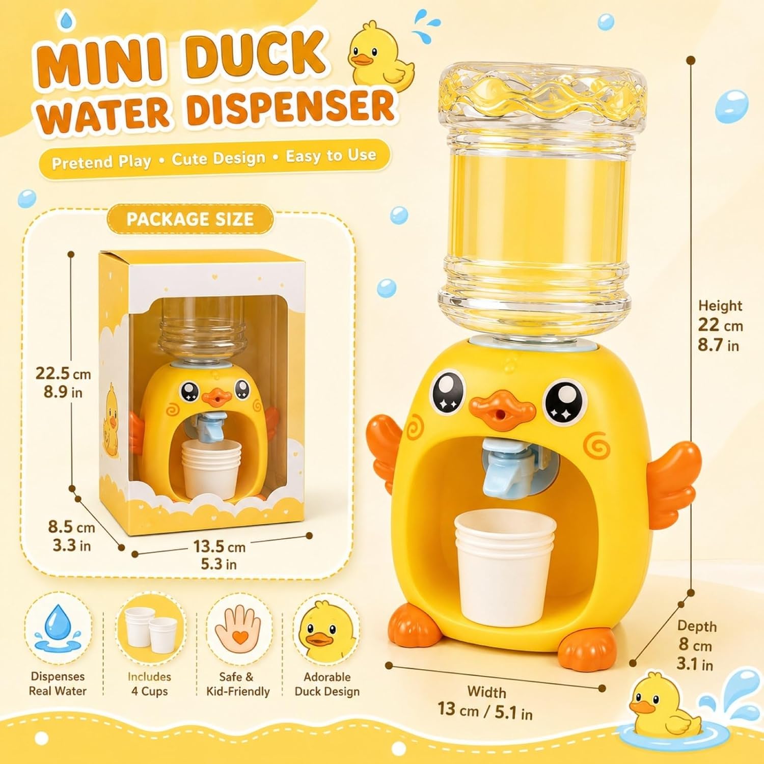 LUOZZY Mini Water Dispenser Toy for Kids - Cartoon Animal Water Machine Drinking Fountains Toys (Duck)