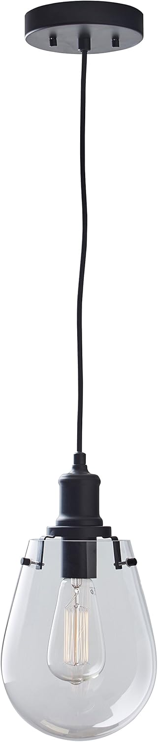 🔥 Flash Sale Amazon Brand – Stone & Beam Melissa Industrial Round Glass Single Pendant Fixture With Light Bulb - 6.75 x 6.75 Inches, 14.5 - 62.5 Inch Cord, Black