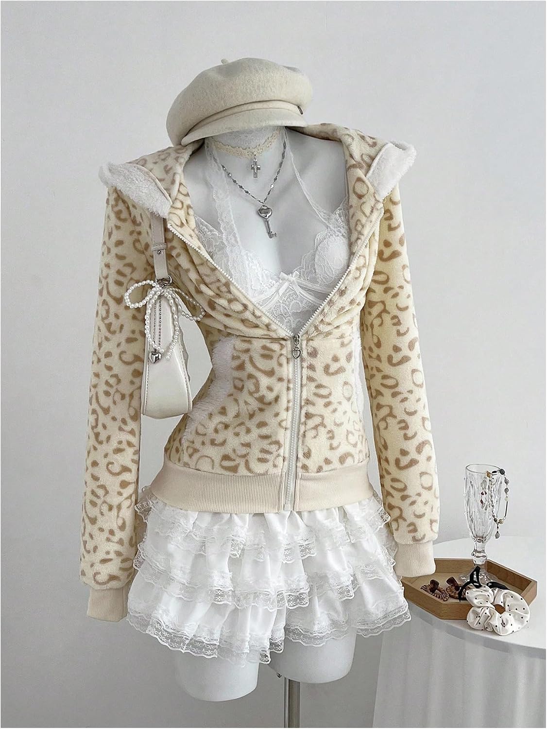 SweatyRocks Women's Y2k Leopard Print Zip Up Hoodie Long Sleeve Fitted Fleece Sweatshirts with Pockets