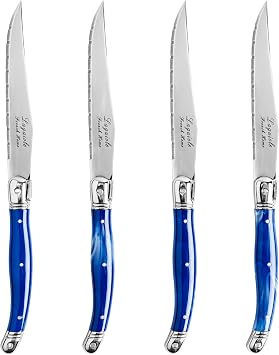 French Home Laguiole Steak Knives, Set of 4, Blue Marble