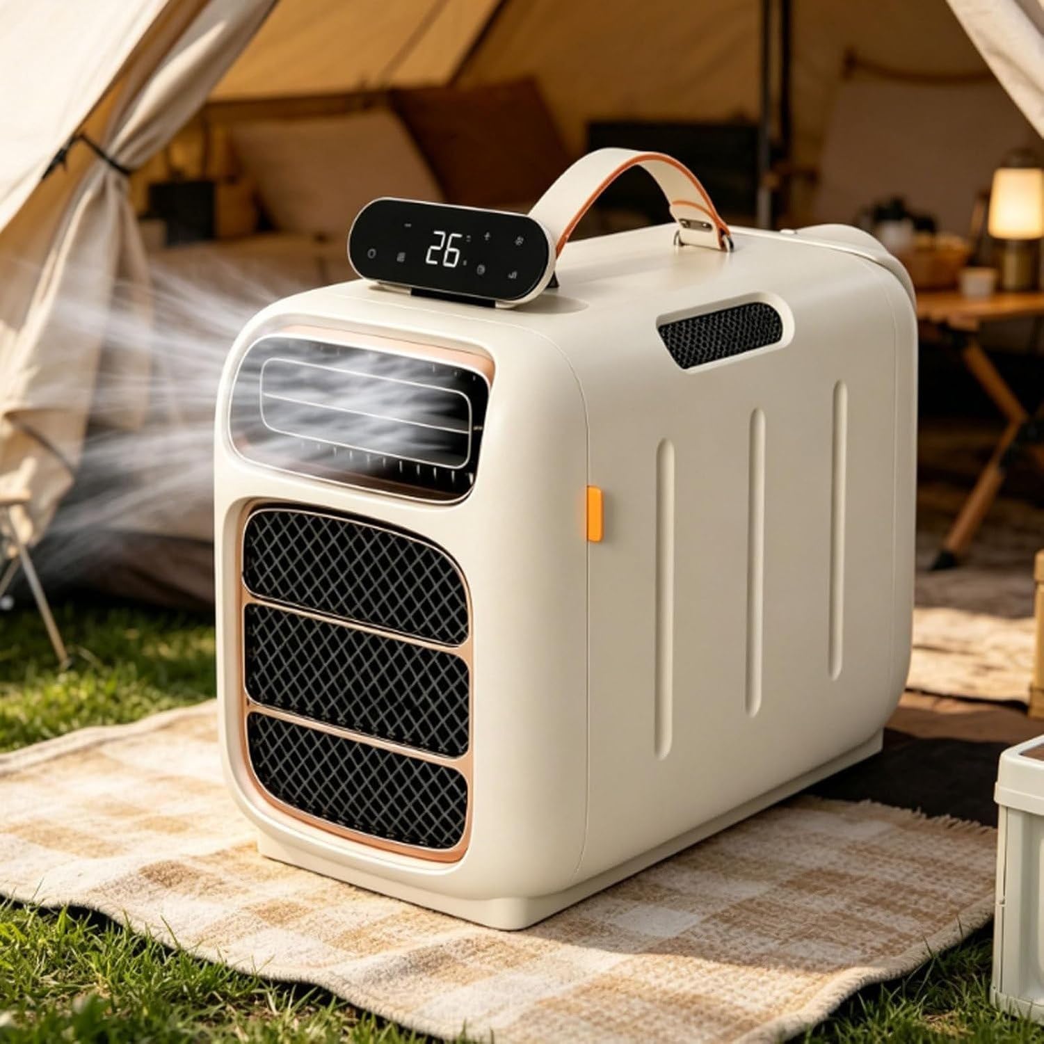 Przenośna klimatyzacja 450 W, klimatyzator kempingowy, klimatyzator kempingowy z pilotem, 45 dB Cichy przepływ powietrza, samoparowanie do przyczepy kempingowej RV A, chłodzenie+ogrzewanie, chłodzenie