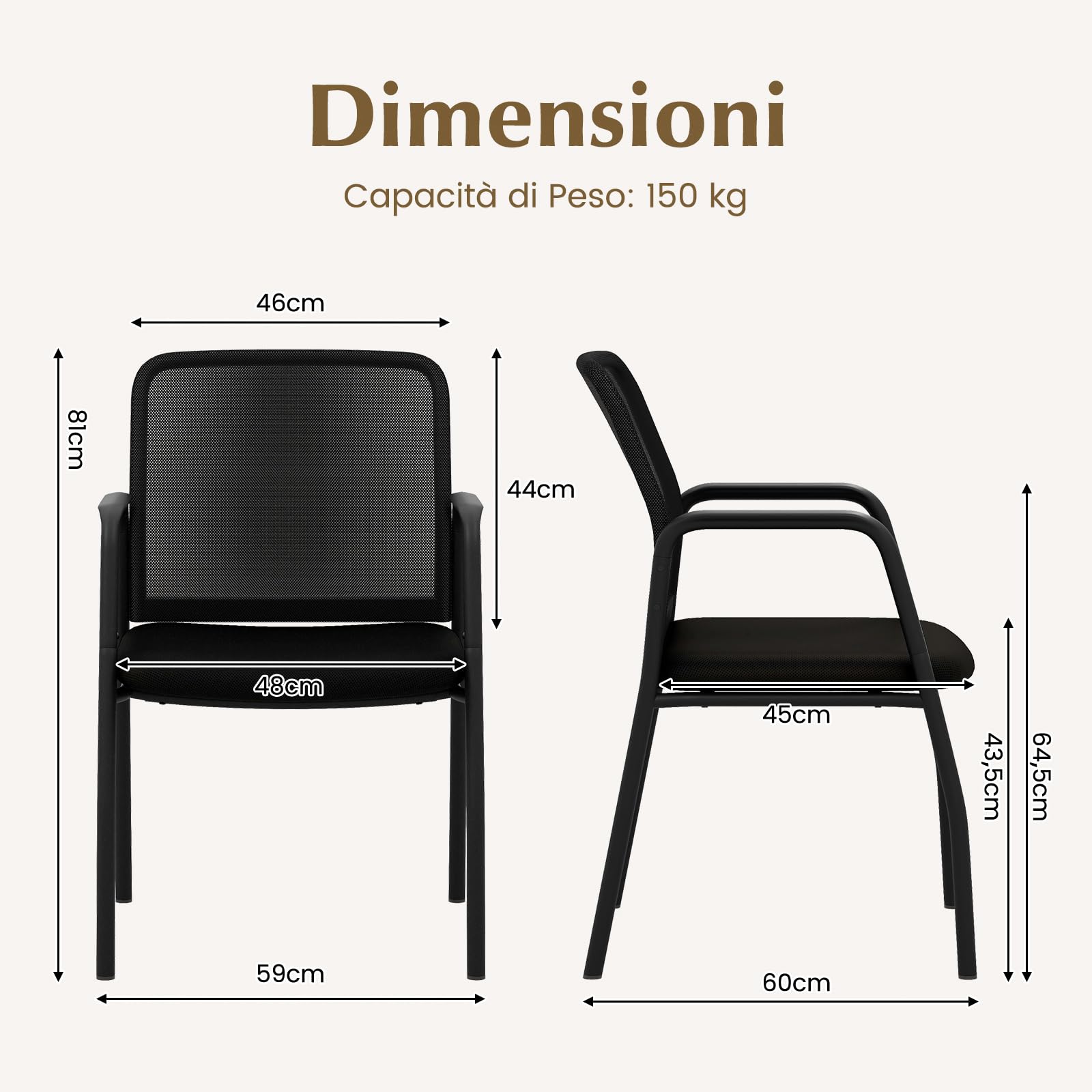 COSTWAY Set di 2 Sedie da Attesa, Sedia da Ufficio con con Schienale in Rete Ergonomico, Sedia da Conferenza con Braccioli e Sedile Imbottito, Portata 150 kg