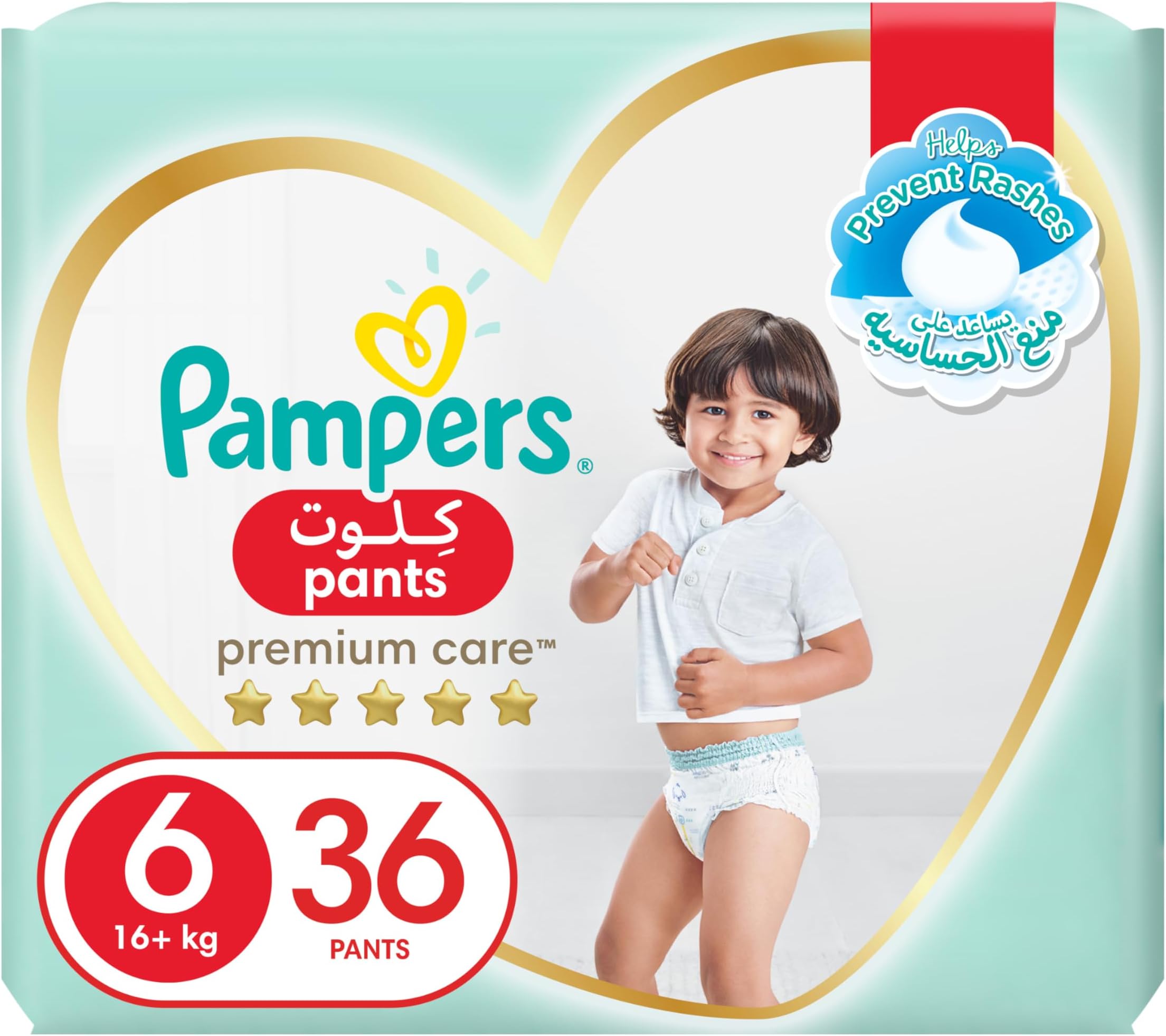 Premium Care Pants Diapers, Size 6, 16+kg, Unique Softest Absorption for Ultimate Skin Protection, 36 Count