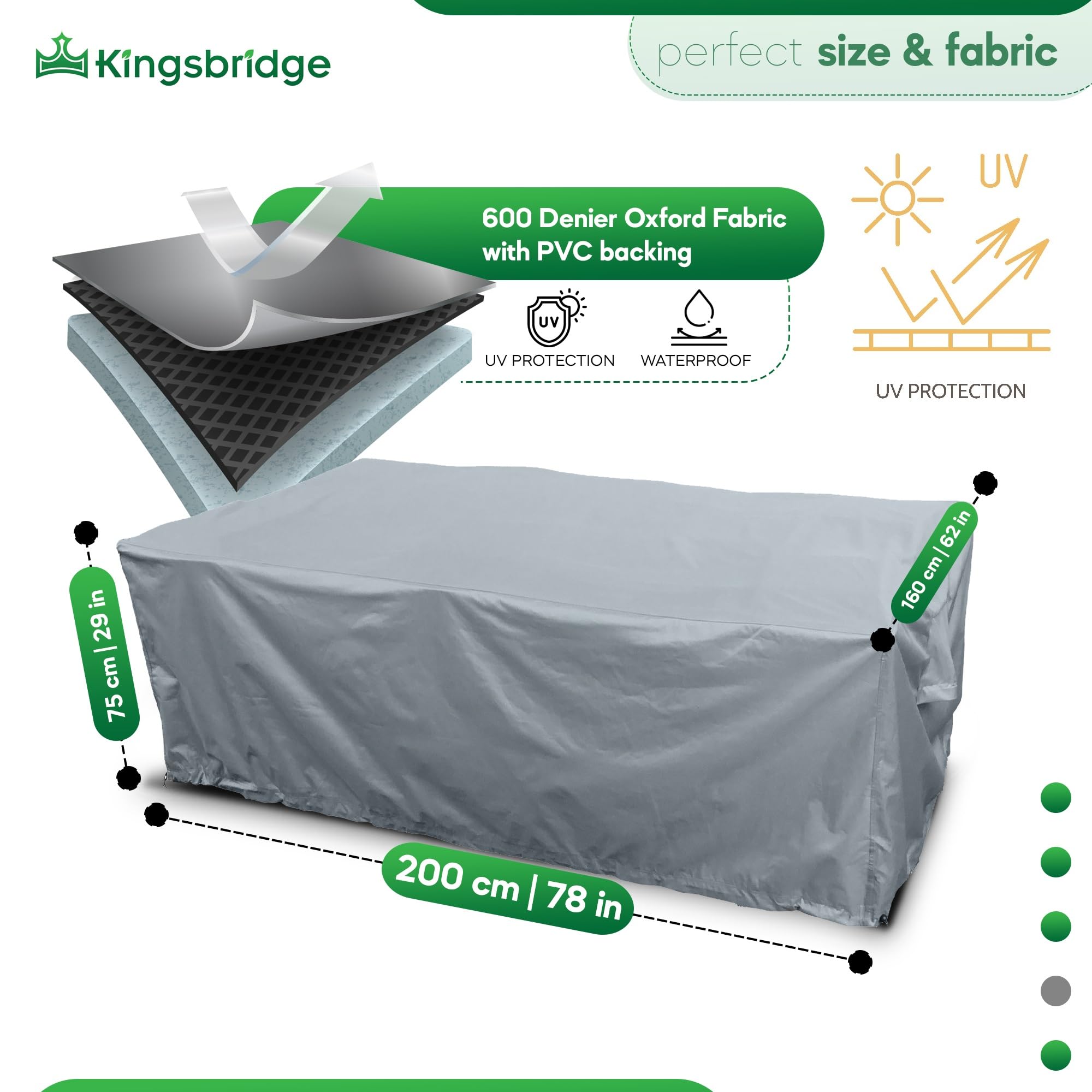 Kingsbridge Rectangular Garden Furniture Table Cover 600D Heavy Duty Fabric, Double Stitching, Waterproof, Anti UV - Image 2