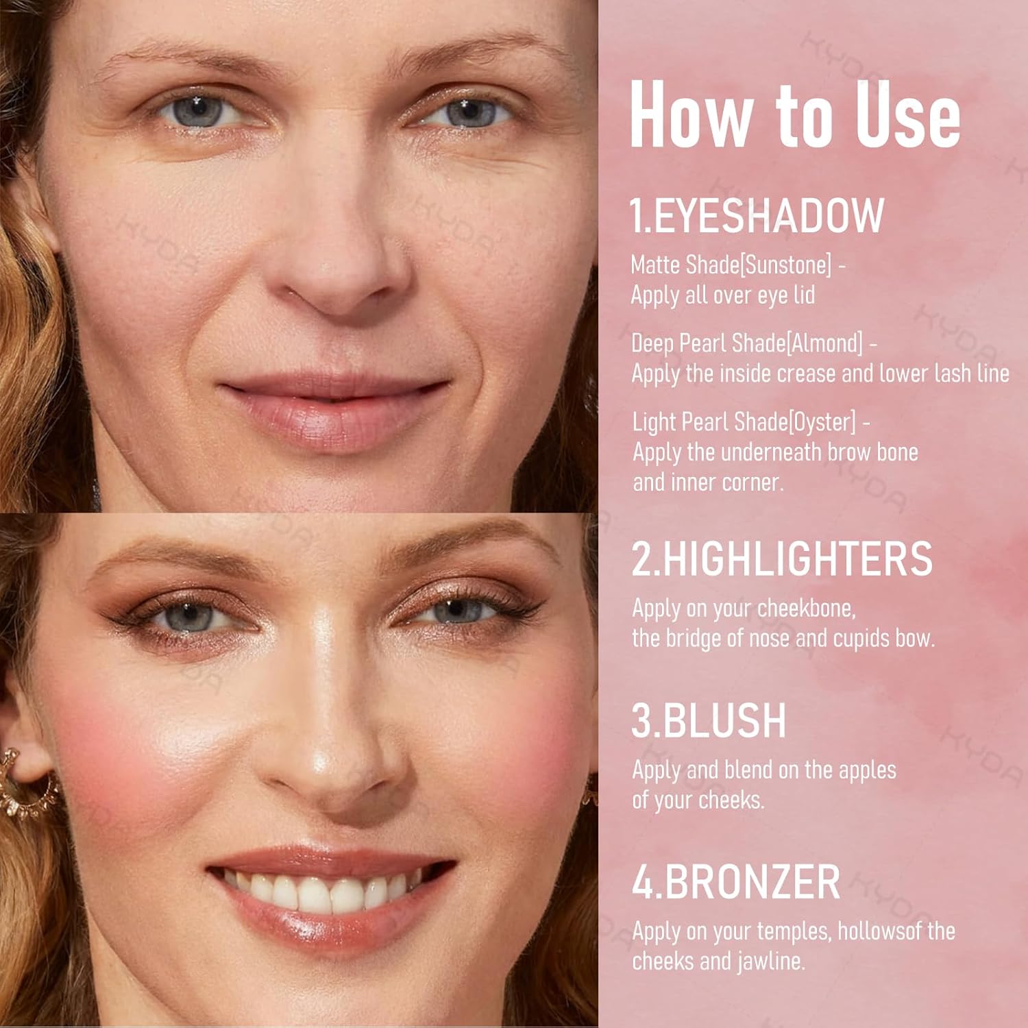 KYDA Best Of The Baked Makeup Palette, 10 Colors Full Size Baked Palette Includes 2 Bronzer, 2 Blush, 2 Highlighters and 4 Eyeshadows, Travel-Friendly Baking Makeup, Highly Pigmented, Long-Wearing - Image 6