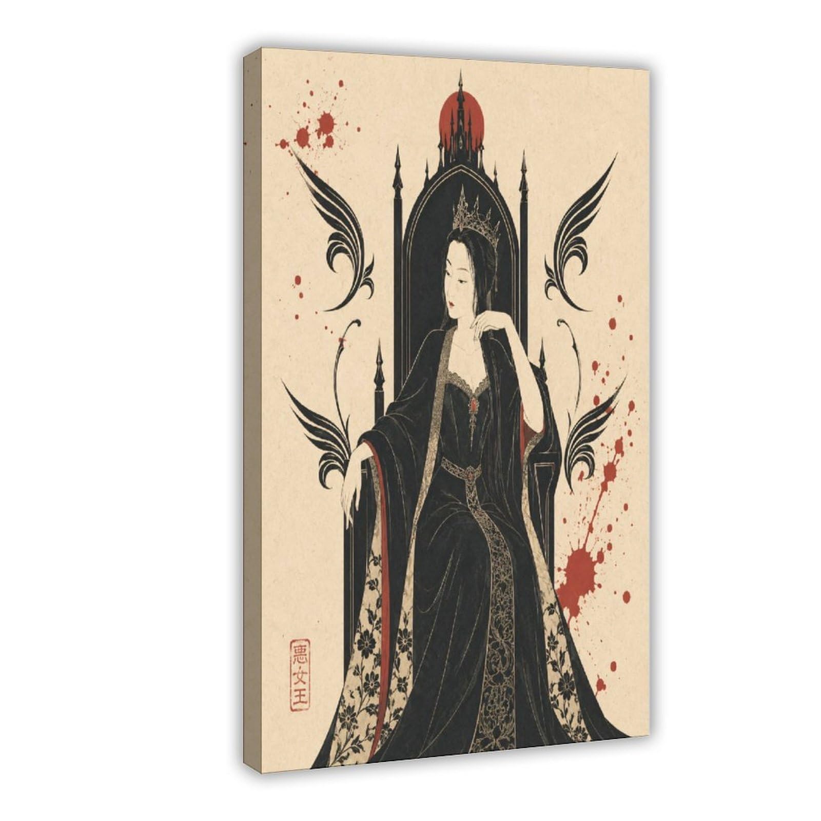 W7c8u2x3 Frame-Style-22 Gothic Queen On Throne Canvas Wall Art, Black Wings Apartment