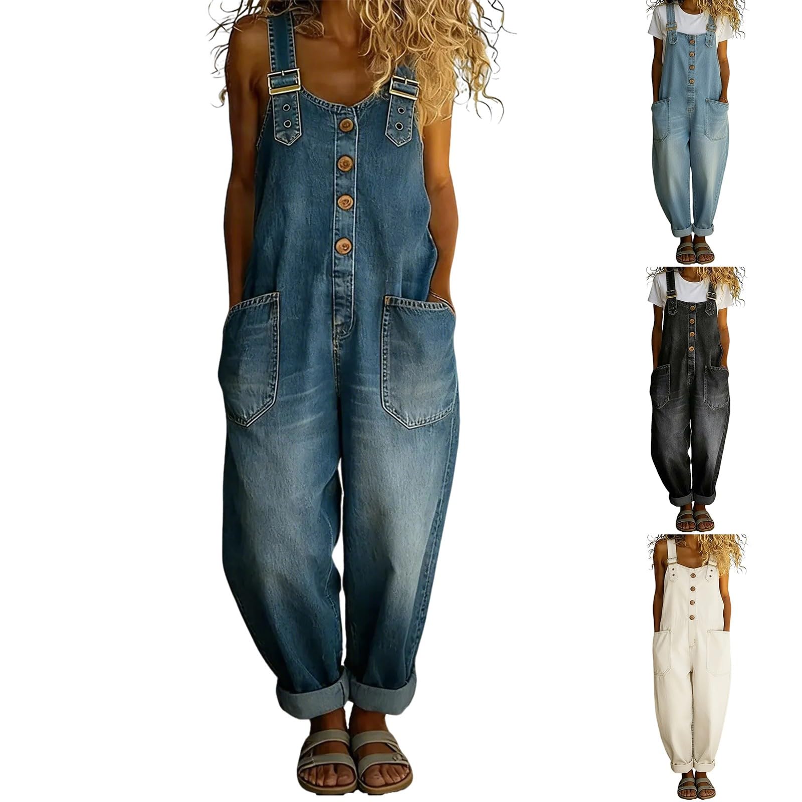 Generisch Peto para mujer, pantalones vaqueros holgados, mono con tirantes ajustables, pantalones ajustados, pantalones vaqueros con entrepierna profunda, pantalones vaqueros con aspecto desgastado