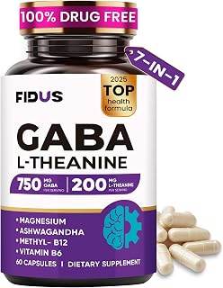 Fidus GABA 750mg & L-Theanine 150mg – Natural Calm, Sleep & Mood Support with Magnesium & Vitamin B6 – Relaxation & Stress Relief Supplement – Non-Habit Forming, Vegan – 120 Capsules