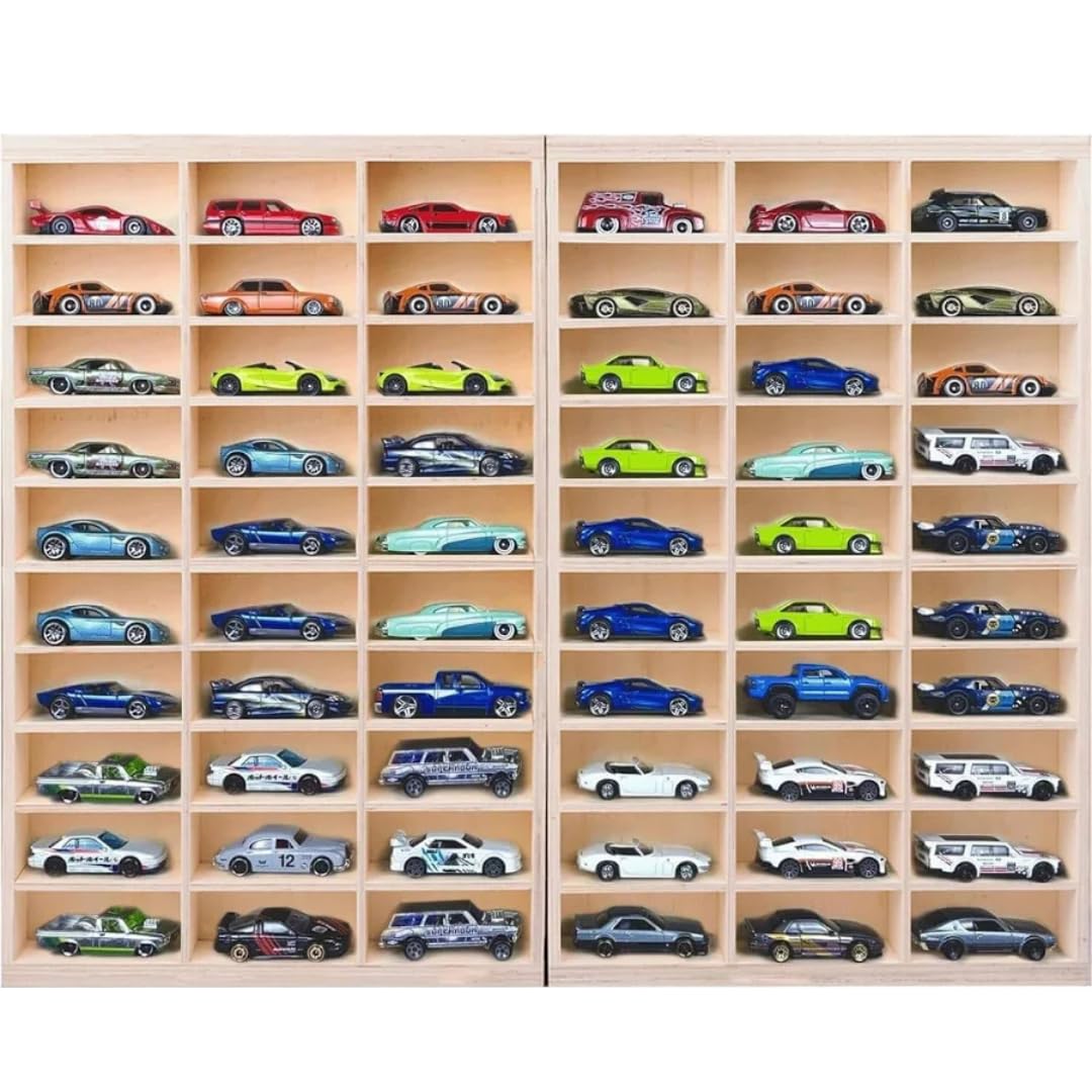 Wooden Display Case for 1:64 Scale Die-Cast Cars, 60-Slot Wall-Mounted Organiser, Solid Wood, Foldable, 45x26.5 cm (Cars Not Included)-image-24
