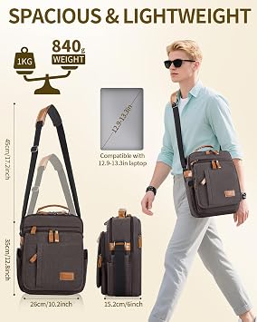 ESTARER 13-13.3 Laptop Bag for Men, Vertical Crossbody Bag for 13-13.6'' Mac neo/air/pro Messenger Shoulder Bag Water-resistant Canvas