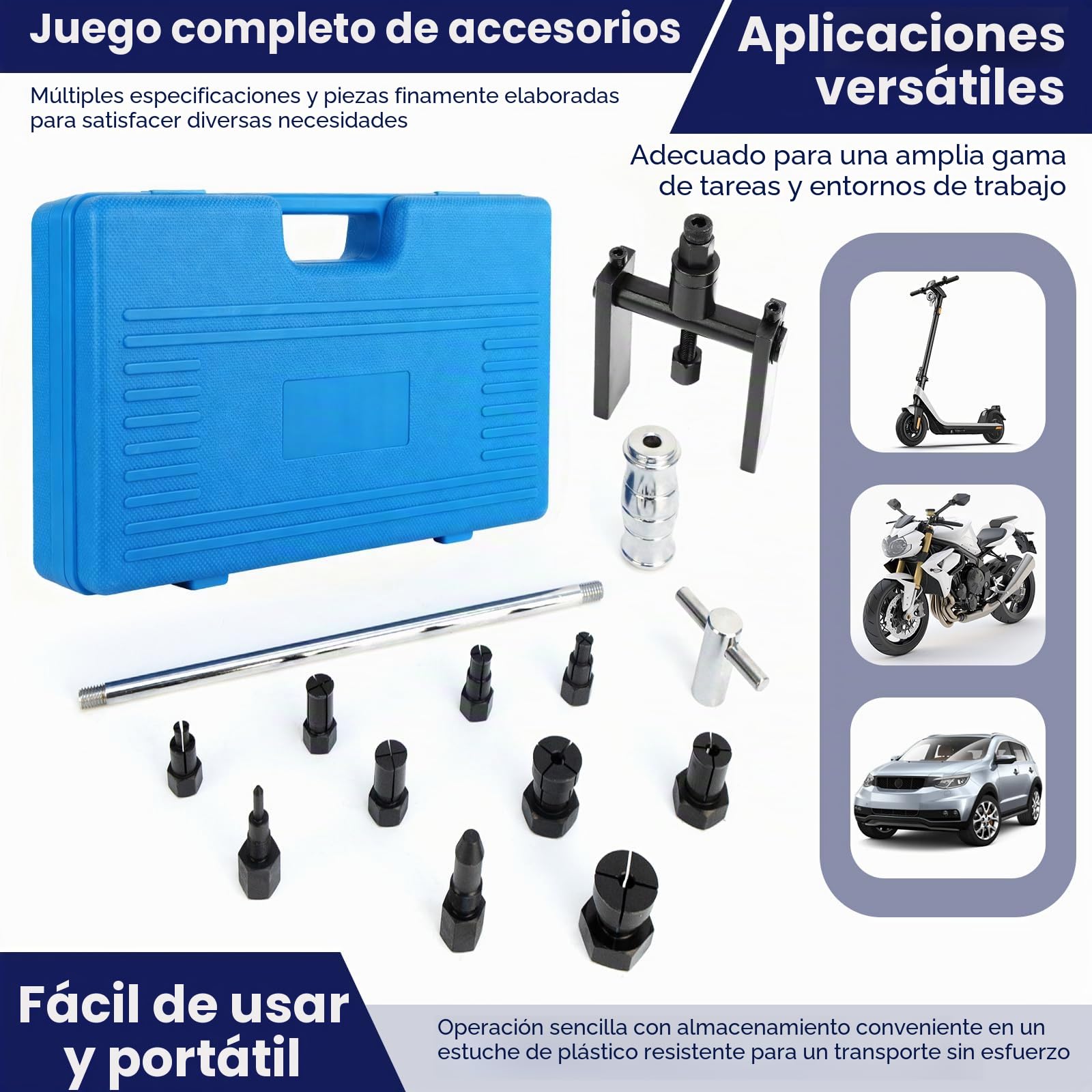 Extractor de Rodamientos Interior Mejorado, Juego de Extractor Interior con Martillo Deslizante y Extractor de Dos Brazos, Martillo Deslizante con 8 Mandriles Expansibles 8–32 mm, Extractor Cojinetes