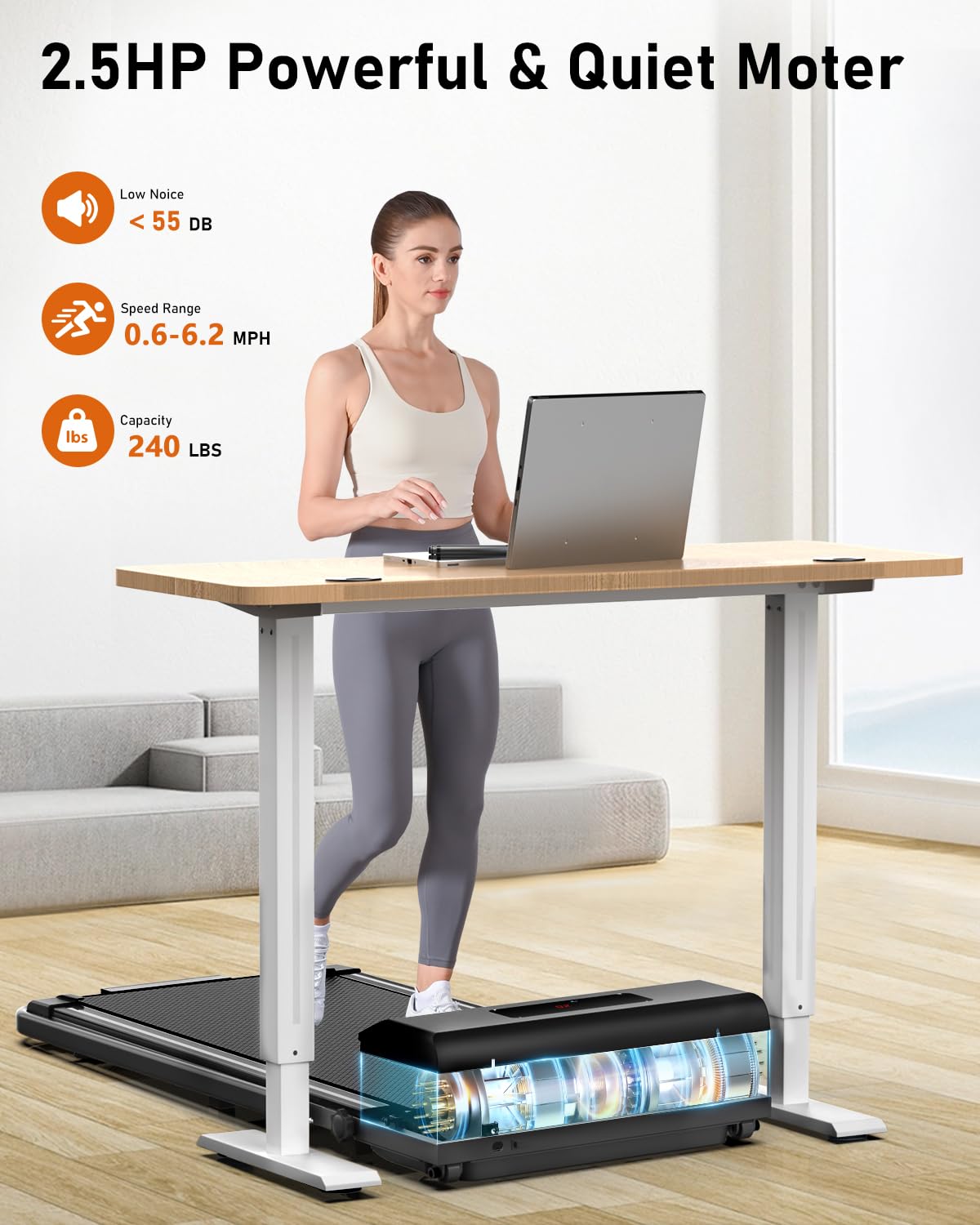 Cinta De Correr Con Inclinación, 300 Libras, Portátil, Compacta, Debajo Del Escritorio, Almohadilla Plegable 3 En 1 Con Barra De Mango Para El Hogar Y La Oficina Pequeña, Con Control Remoto Y