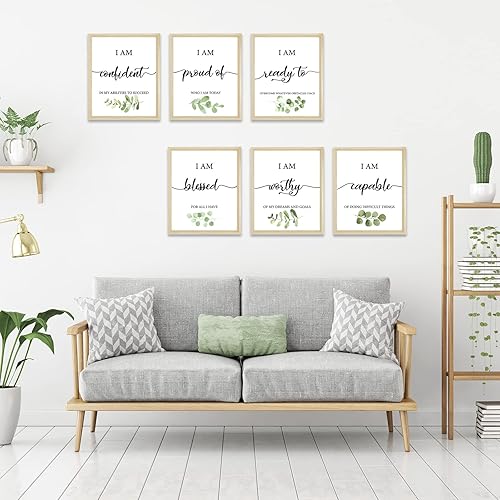 Miniatura 4 de Whaline 9 piezas inspiradoras de arte de pared con afirmaciones verdes, arte de pared, póster motivacional para aula, para escuela, oficina, hogar,