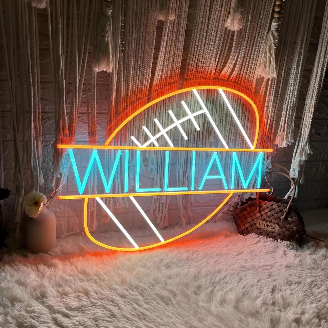 Custom Football Name Neon Sign Personalized Football LED Light Signs Rugby Boy's Bedroom Home Wall Decor, Sports Birthday Party Decor Personalized Gift for Kids, Rugby Gift