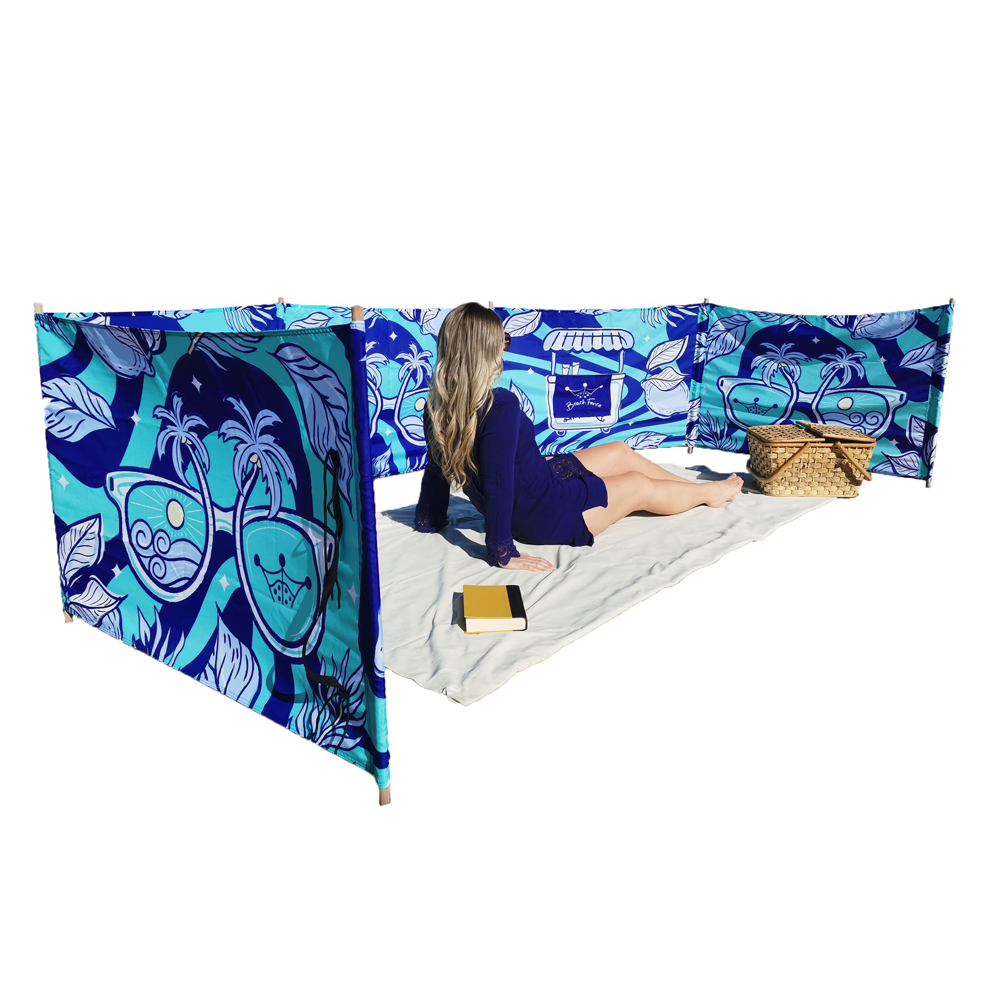 Premium 20 ft Beach Windscreen, Privacy Screen, Wind Blocker Free Rubber Mallet and Carry Bag Included (Cool Lemons)