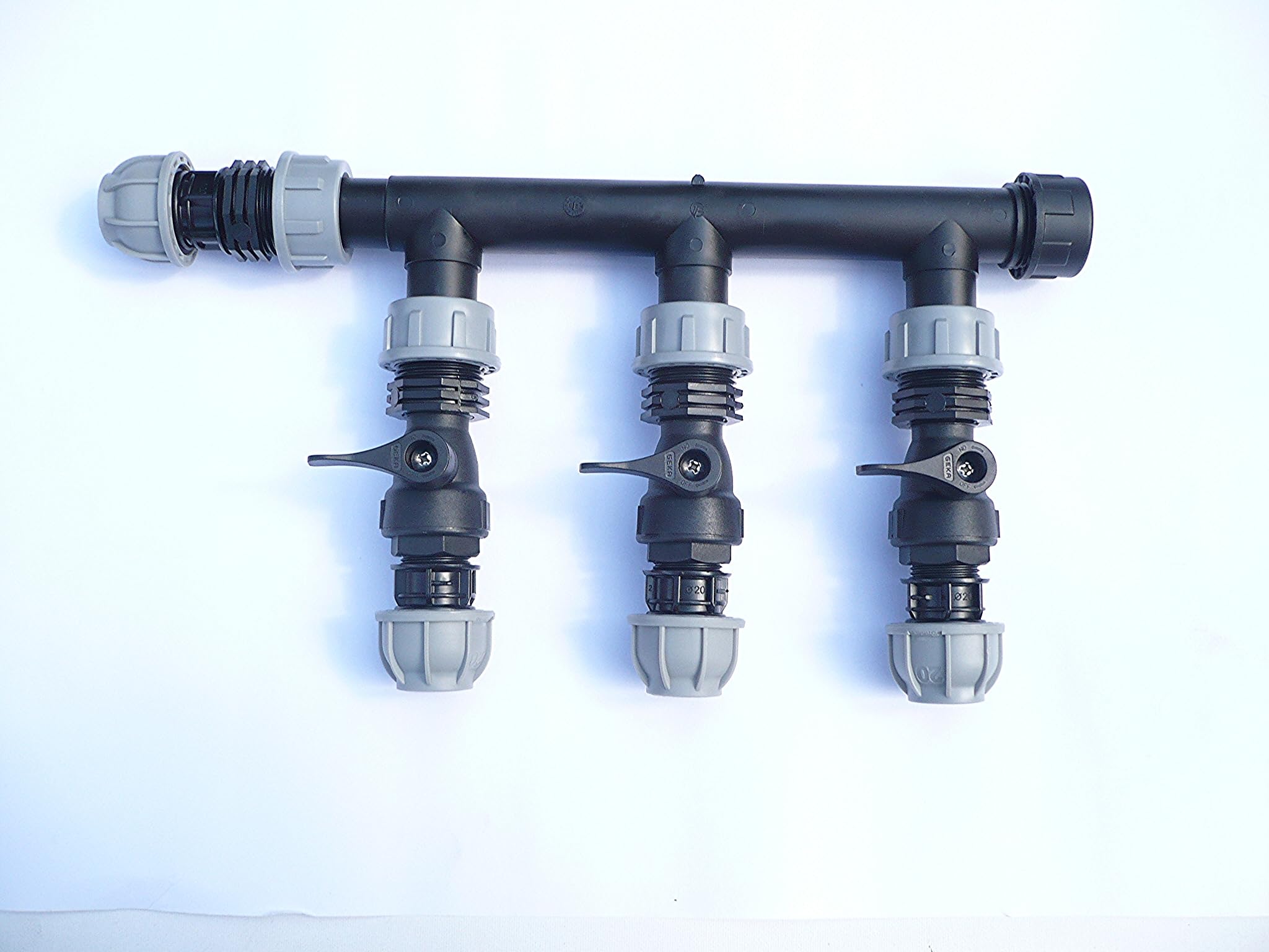 Pipe Joining Manifold with MDPE Outlets, Flow Control Valves & 1'' BSPM inlet (3 Outlets. 20 mm MDPE)