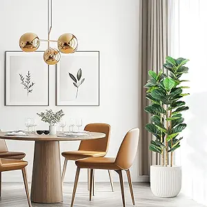 5FT Artificial Fiddle Leaf Fig Tree with Natural Wood Trunk,Tall Fake Fiddle Leaves Plant in White Planter, Floor Plants for Living Room Indoor Home Decor,Housewarming Gift