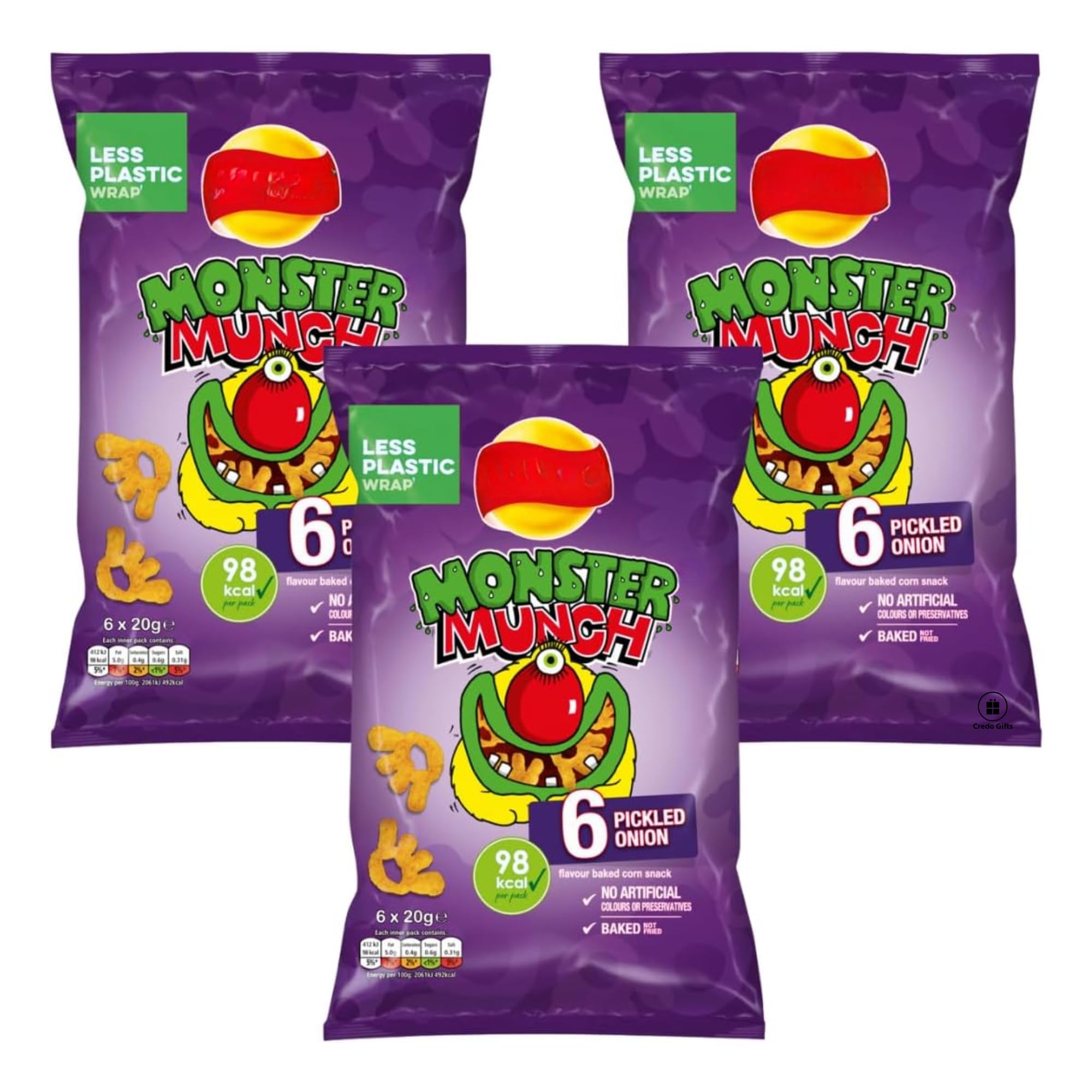Snack Pack Bundle With Monster Munch Crisps Pickled Onion Multipack 6x20g (3 Pack)