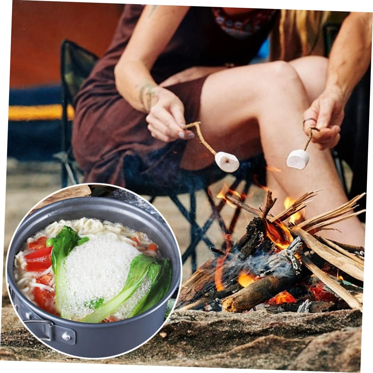 Aluminum Camping Cookware 2-Person Cooking Set for Outdoor Activities Heat Protection