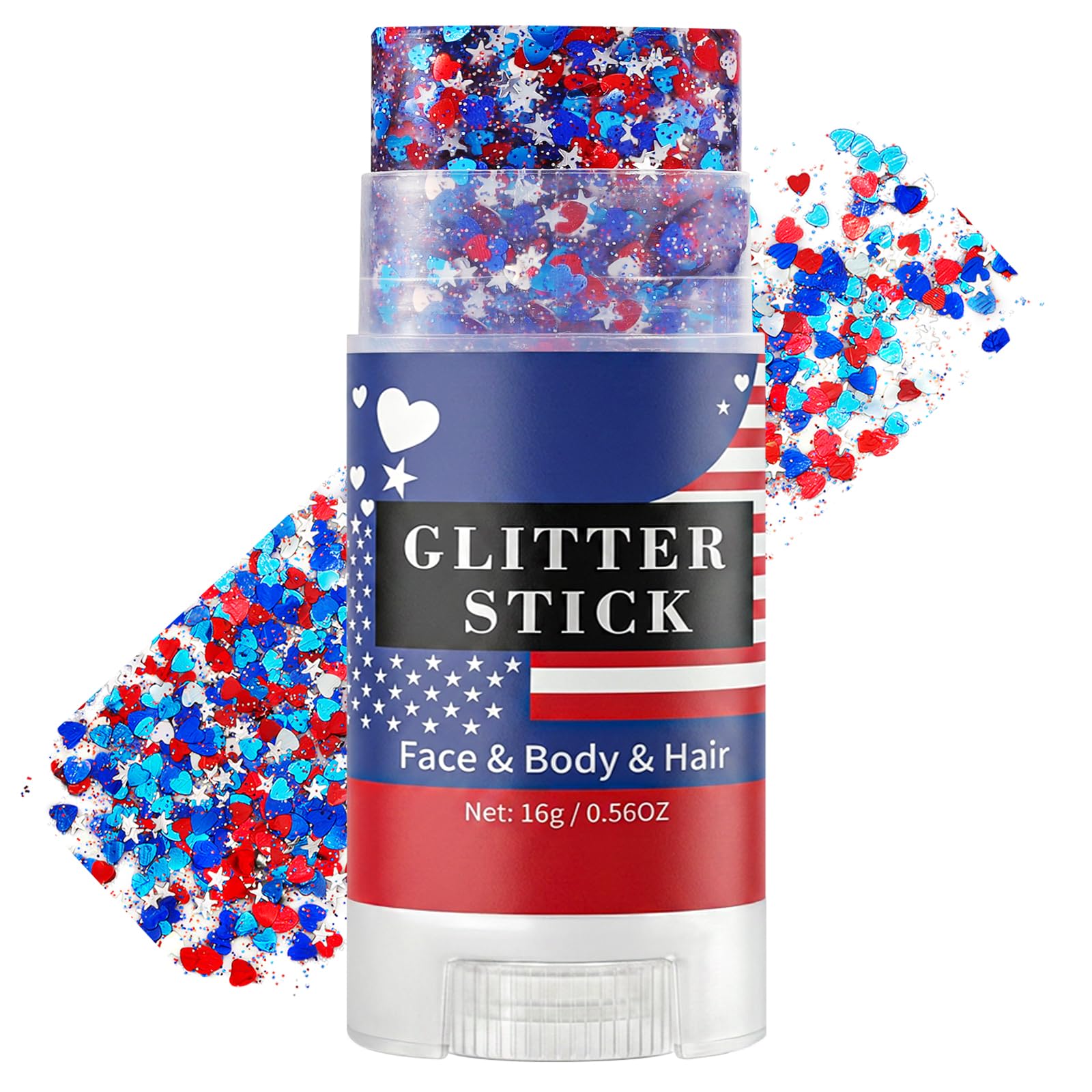 Mysense Red White and Blue Face Hair Body Glitter Stick