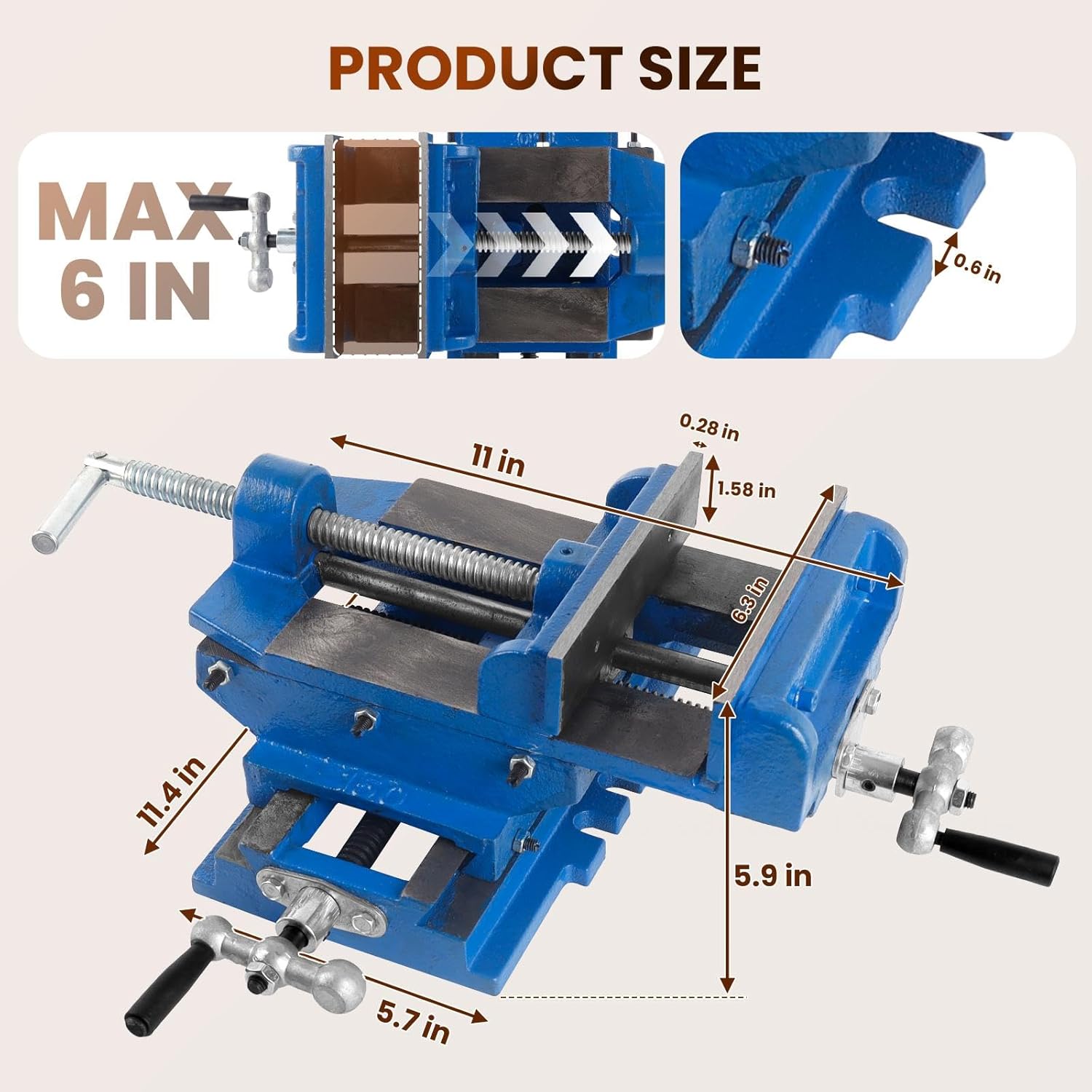 6" Cross Slide Drill Press Vise, 9.4" X-Axis Travel 8.0" Y-Axis Travel Drill Press Vise, Heavy-Duty Metal Milling 2 Way X-Y Precise Scale Cross Slide Vise for Drilling Woodworking CNC Milling Machine