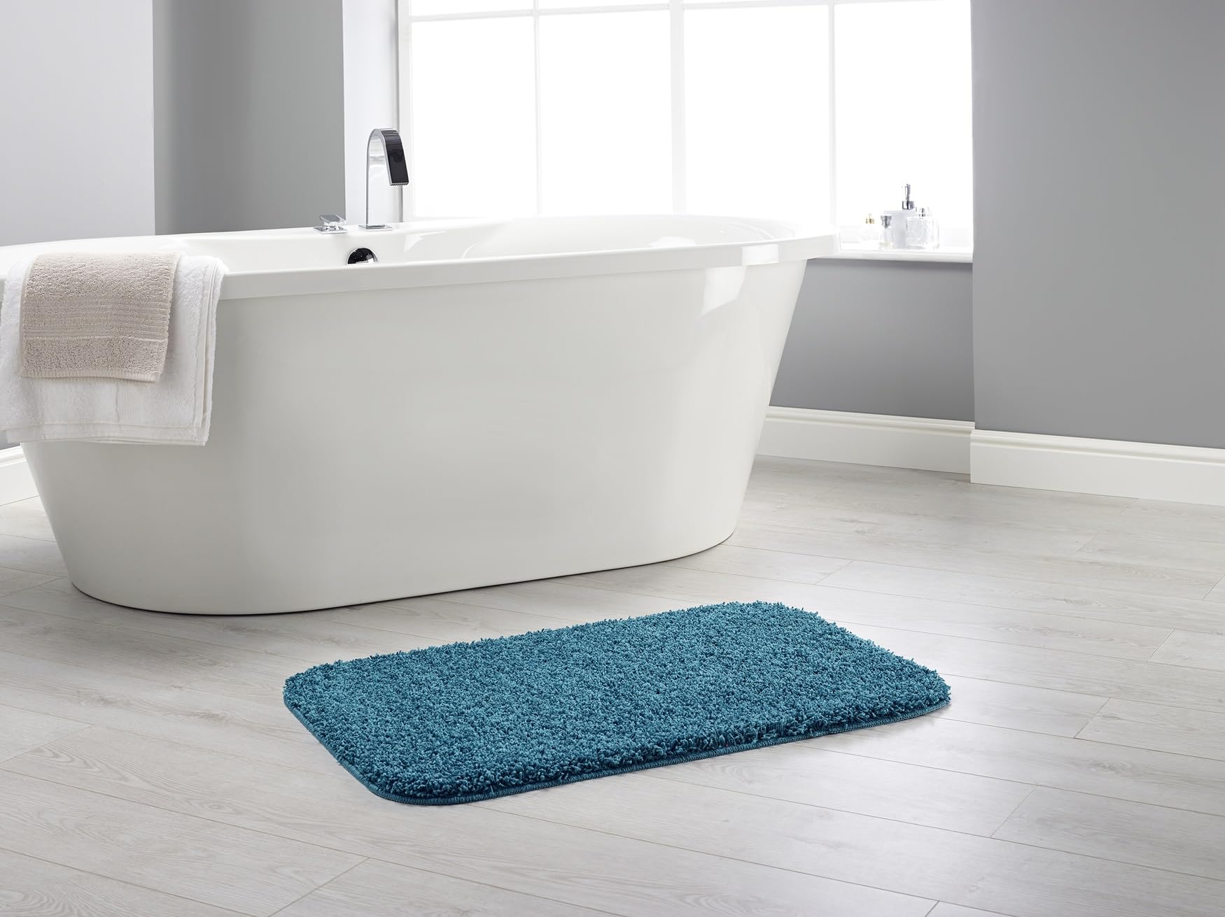 Lord of Rugs Washable Bath Shaggy Mat for Bathroom, Toilet, Shower and Kitchen Ultra Soft Quick Dry Stain Resistant Non-Slip Rug Teal Rectangle Jumbo 60x80 cm