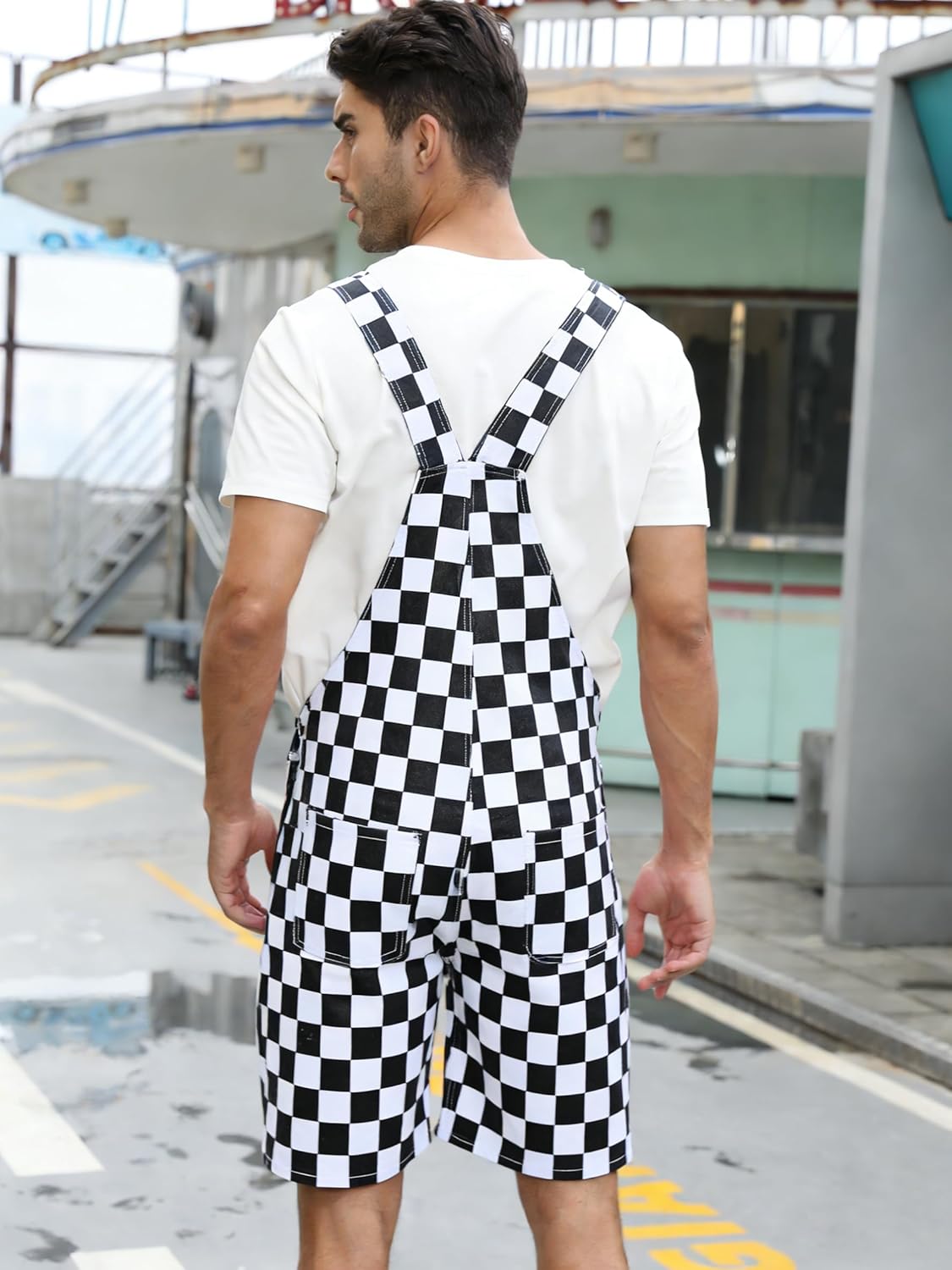 Men's American Flag Shorts Overalls with Zipper Denim Patriotic Adjustable Straps Bib Coveralls 4th of July Jumpsuit - Image 4