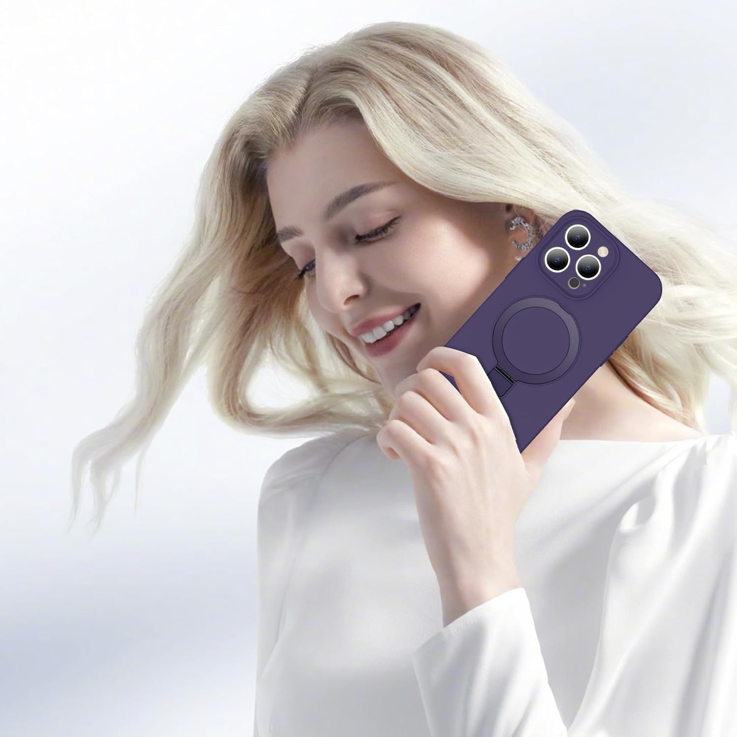 Case for iPhone 13 Pro Max 6.7'' with 120° Ajustable Strong Magnetic Ring Stand [Compatible with Mag-Safe Charging] [Full Camera Protection] Military Drop Silicone Protective Case, Purple