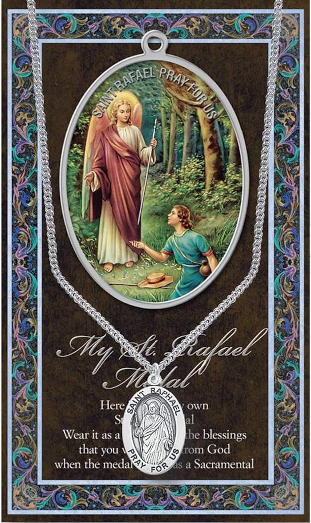 Vista 4 de Rosemarie Collections Collar con colgante de San Rafael el Arcángel y 2 fichas de bolsillo religiosas