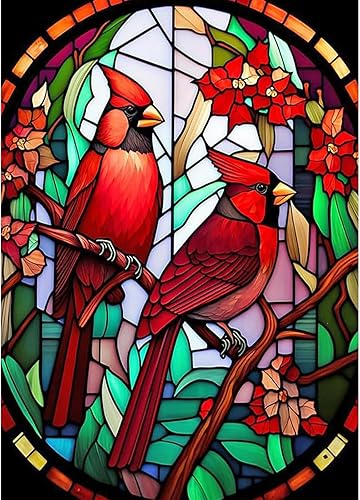 Lxmsja 5D Redbird - Kit de pintura de diamantes de vidrio manchado para adultos principiantes, kit de arte de diamantes de imitación, kit de arte de