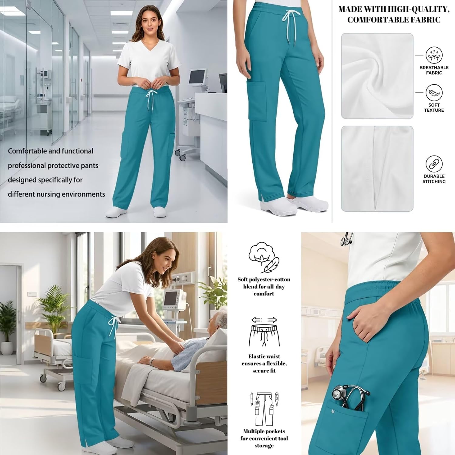 Oversized 2 PC Scrubs for Women V Neck Printed Medical Scrub Tops and Pant Soft Nurse Uniform Shirts with Pockets