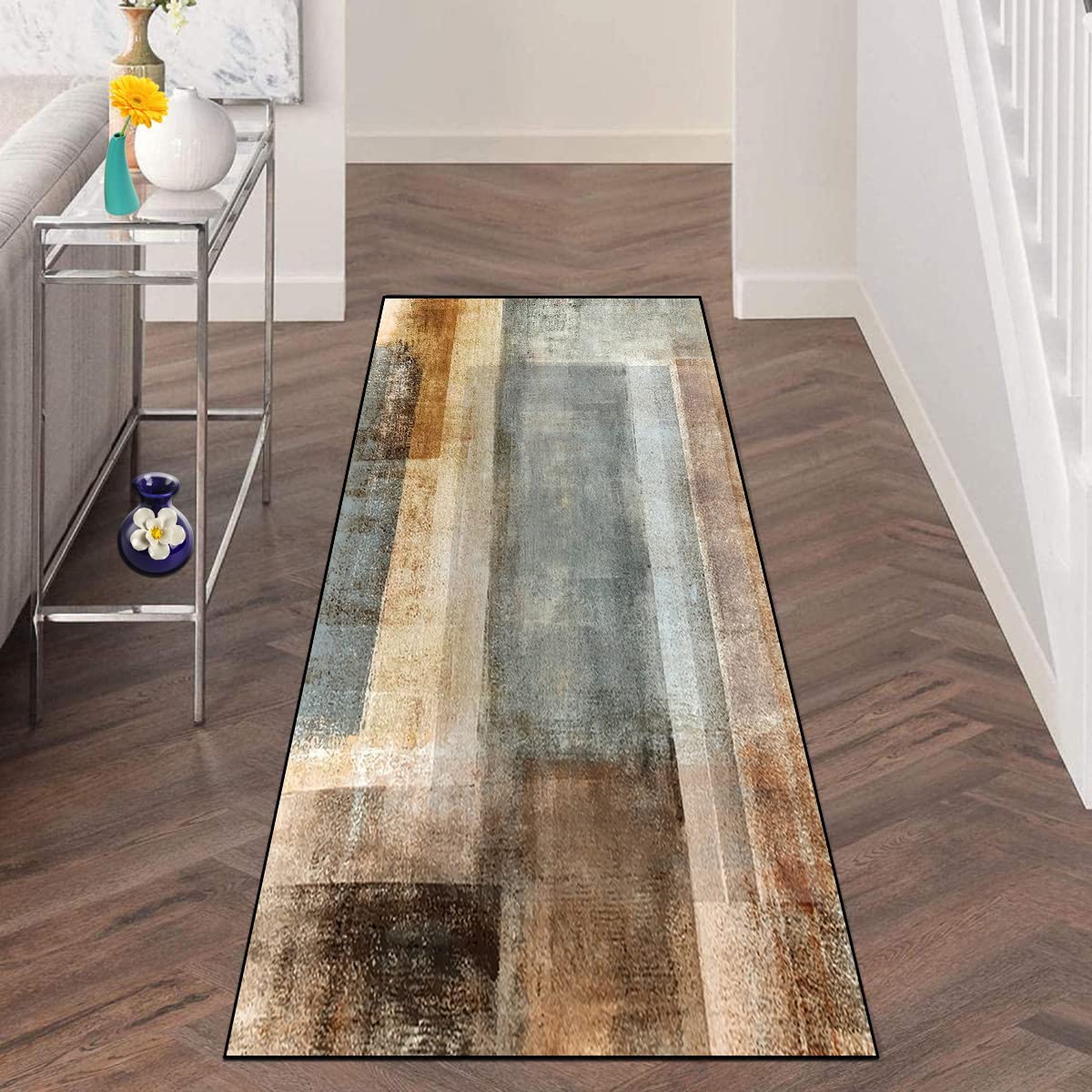 Alfombra de pasillo antideslizante 80 x 200 cm, alfombra moderna geométrica de cocina, poliéster, lavable, para pasillo, dormitorio, salón, longitud ajustable