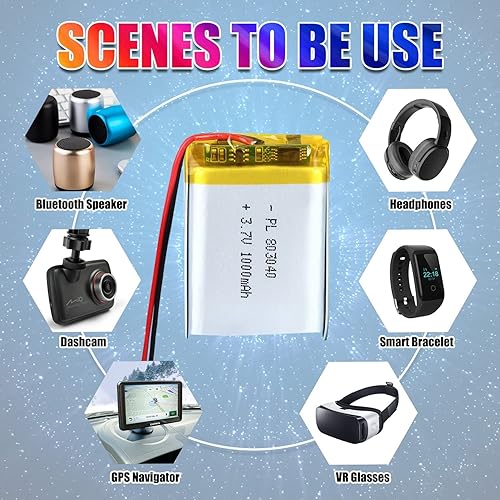 Miniatura 7 de 3.7V 1000mAh 803040 Lipo batería recargable batería de iones de polímero de litio con conector JST