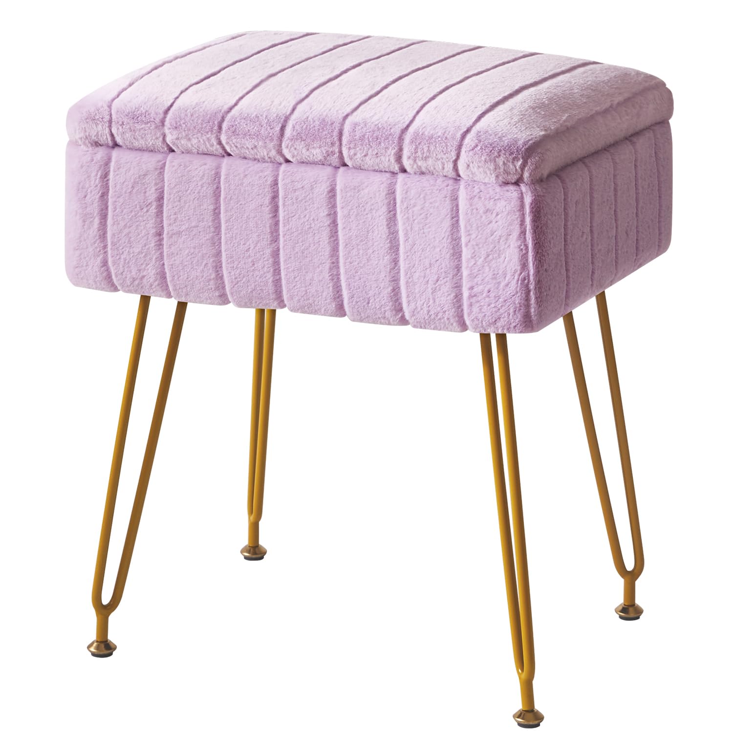 IBUYKE Taburete de Terciopelo con Almacenamiento, Otomano, Mesa Lateral, 4 Patas Metálicas, Antideslizante, Púrpura
