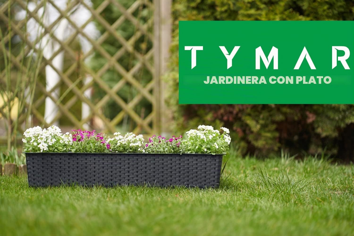 Tymar Jardinera de balcón con soporte, Jardinera de balcón, 2 unidades, ratán, Jardinera de plástico ((2pack) Antracita, 80cm)