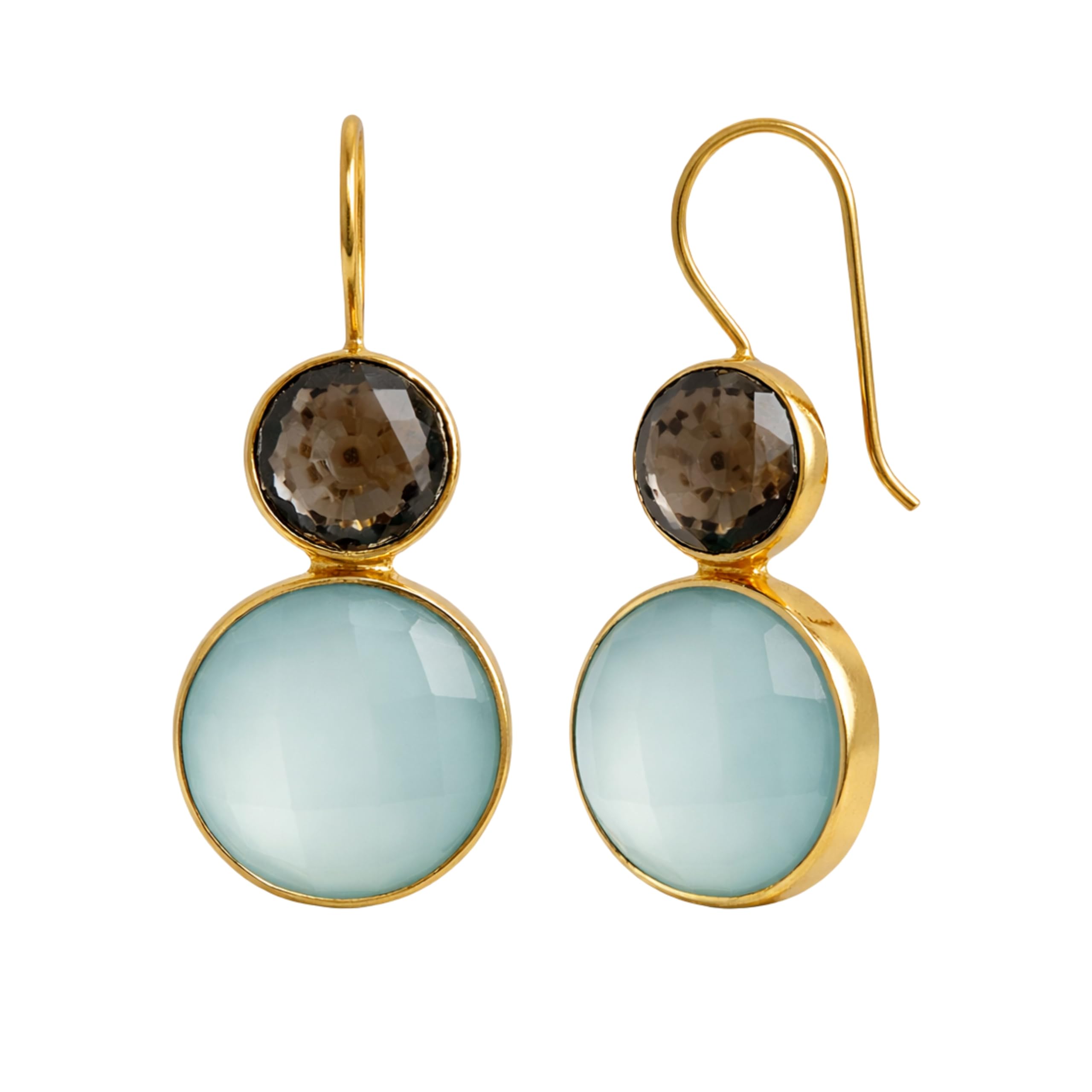 Rauchquarz & Aqua Chalcedon Edelstein Ohrringe | Hängende Ohrringe Damen Gold Silber 925 Vergoldet 4cm, Handgefertigt von GIA-Gemmologin Geschenk zum Geburtstag