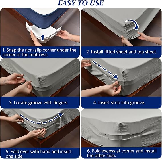 Bed Sheet Holder, Fitted Sheet Clips with Lock Strips - Heavy Duty Bed Sheet Corner Fastener Keep Sheets Firm & Tight, Bed Sheet Holder Straps Fit Any Bed, No More Loose Sheets, Easy Installation