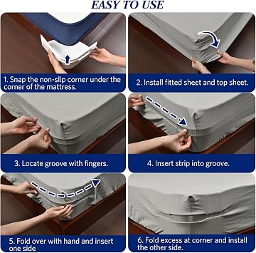 Bed Sheet Holder, Fitted Sheet Clips with Lock Strips - Heavy Duty Bed Sheet Corner Fastener Keep Sheets Firm & Tight, Bed Sheet Holder Straps Fit Any Bed, No More Loose Sheets, Easy Installation