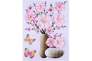 3D Plant Vase Stickers with Flowers and Butterfly Create a Stunning Floral Display