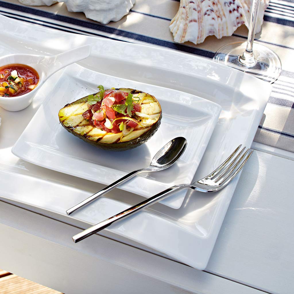 Villeroy & Boch NewMoon Set 6 Ciotole Bianche + 4 Cannucce Acciaio Inox - Lavastoviglie E Microonde, Ciotole 13cm