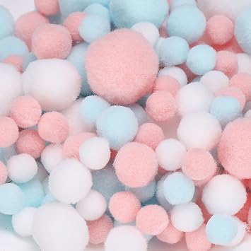 PATIKIL Fuzzy Pom Poms Balls, 120 Pcs Assorted Sizes Mini Pompoms for Crafts Jewelry Making Accessories Clothing for Arts DIY Craft Making Decorations Pet, White/Blue/Pink