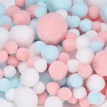 PATIKIL Fuzzy Pom Poms Balls, 120 Pcs Assorted Sizes Mini Pompoms for Crafts Jewelry Making Accessories Clothing for Arts DIY Craft Making Decorations Pet, White/Blue/Pink