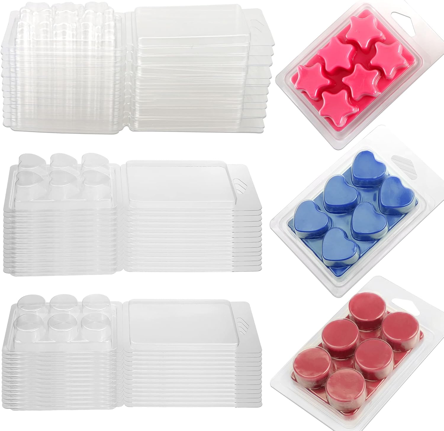 MILIVIXAY 50Pack Wax Melt Containers6 Cavity Clear Empty