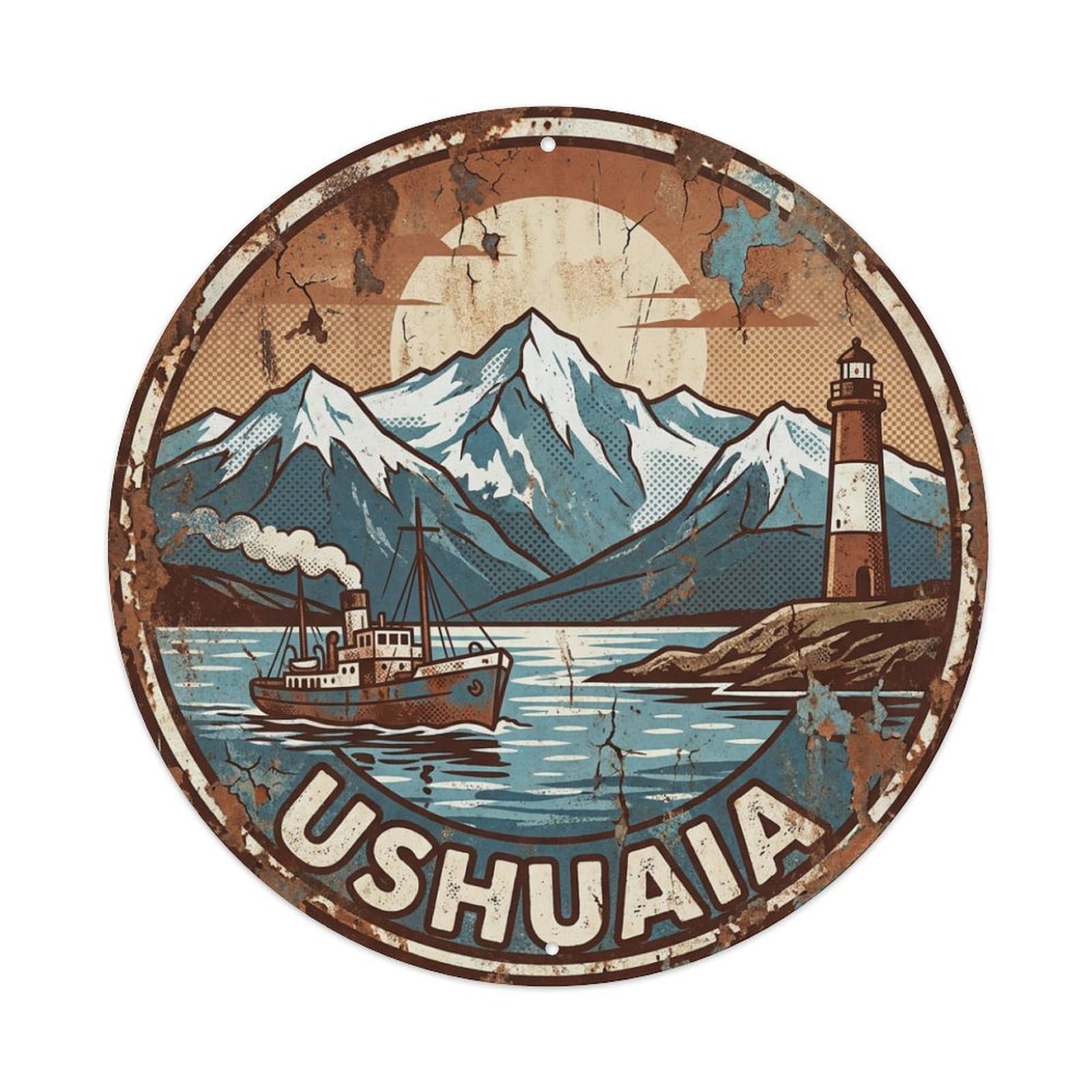 Argentina Vintage Travel Ushuaia Vintage Metal Tin Sign Plaque Wall Decor for Cafe, Club Bar, Office, Garden Metal Poster 8x8Inch